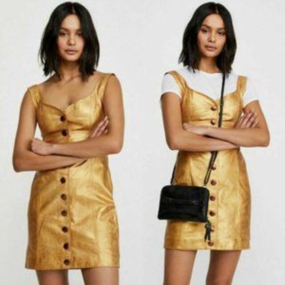 Free People Leather Golden Mini Dress - Picture 3 of 5